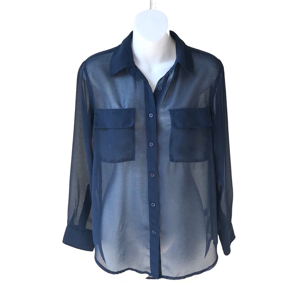 Lush Long Sleeve Sheer Button Down Blouse